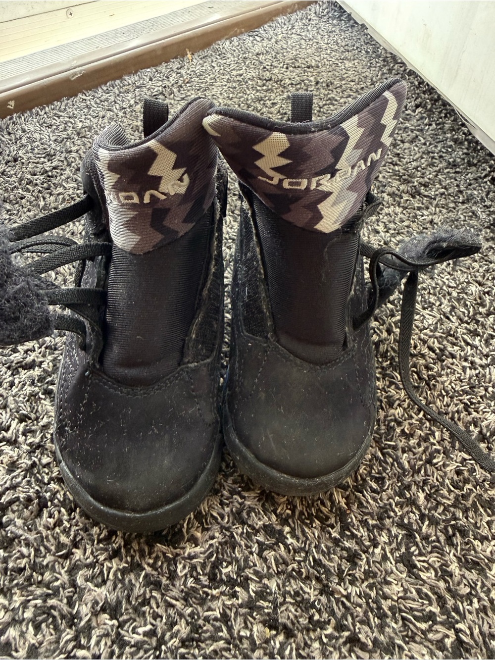 Jordan Kids Black High-Top Boots with Gray Patterned Collar